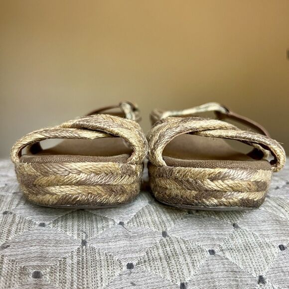 Tory Burch Camelia Tan Taupe Blended Jute Espadrille Wedge Sandal Ankle Strap 10 - Picture 8 of 16